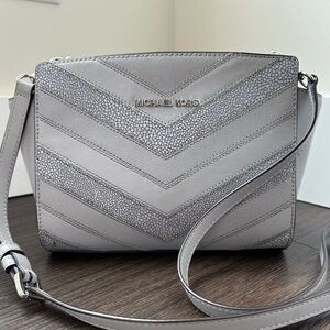 Michael Kors Light Gray Chevron Leather Crossbody